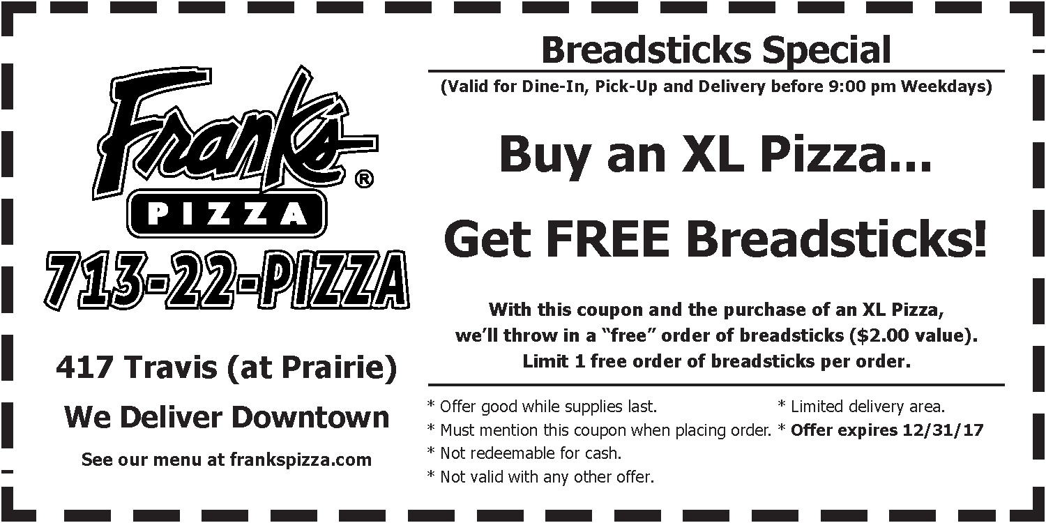 Frank's Pizza Free Breadsticks Coupon